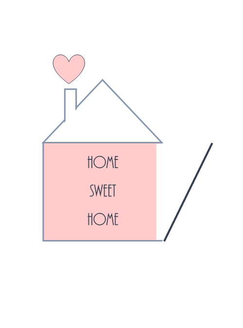 Dessin représentant une maison rose avec à l'intérieur la mention Home sweet home